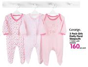 George 3 Pack Girls Pretty Floral Sleepsuits-Per Pack