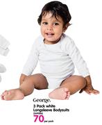 George 3 Pack White Longsleeve Bodysuits-Per Pack
