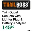 Trail Boss Twin Outlet Sockets With Lighter Plug & Battery Analyser