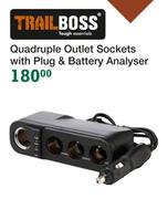 Trail Boss Quardruple Outlet Sockets With Plug & Battery Analyser