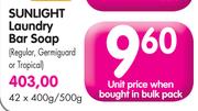 Sunlight Laundry Bar Soap(Regular, Germiguard Or Tropical)-400/500g