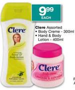 Clere Assorted Hand & Body Lotion-400ml Each