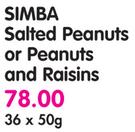 Simba Salted Peanuts Or Peanuts & Raisins-36x50g