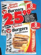 Rainbow Simply Chicken Frozen Crumbed Chicken Burgers Assorted-520g Each