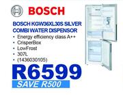 Bosch 307Ltr Silver Combi Water Dispenser Fridge KGW36XL30S