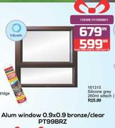 Valuwin Aluminium Window 0.9 x 0.9 Bronze/Clear PT99BRZ