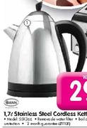 Swan 1.7 Ltr Stainless Steel Cordless Kettle