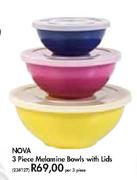 Nova 3-Piece Melamine Bowls With Lids