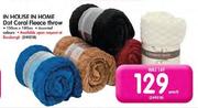 In House In Home Dot Coral Fleece Throw-150cm X 180cm Each