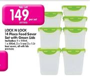 Lock N Lock 14 Piece Food Saver Set With Green Lids