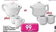 Continental China Blanco Teapot And 2 Free Creamers-Per Set