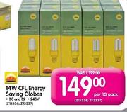 Radiant 14W CFL Energy Saving Globes-Per 10 Pack