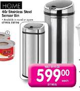 Home 40Ltr Stainless Steel Sensor Bin-Each