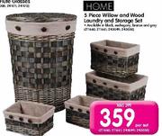 Home 5 Piece Willow And Wood Laundry And Storage Set-Per Set