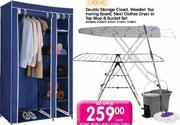 Home Double Storage Closet, wooden Top Ironing Board Steel Clothes Dryer OR Top Mop & Bucket Set eac