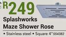 Splashworks Maze Shower Rose Stainless Steel Square 4"