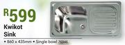 Kwikot Sink Single Bowl-860 x 435mm