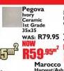 Pegova Ivory Ceramic 1st Grade 35x35 Tile-Per Sqm