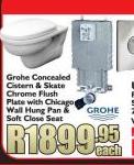 Grohe Concealed Cistern & Skate Chrome Flush Plate With Chicago Wall hung pan & Soft Close Seat-Each