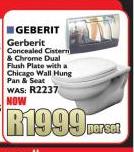Geberit Concealed Cistern & Chrome Dual Flush Plate With Chicago Wall Hung pan & Seat-Per Set