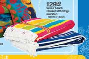 Velour Beach Blanket With Fringe Assorted-Each