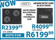 Defy 60cm Ceran No Control Panel Frameless Hob/Defy Gemini Petit Chef Black Oven