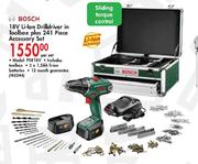Bosch 18V Li-Ion Drilldriver In Toolbox Plus 241 Piece Accessory Set-PSR18V Per Set