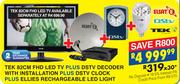 Tek 82cm FHD LED TV + DSTV Decoder With Installation + DSTV Clock + Ellies Rechargeable LED Light