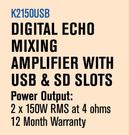 Dixon Digital Echo Mixing Amplifier With USB & SD Slots K2150USB