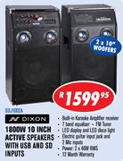 Dixon 1800W 10 Inch Active Speakers With USB & SD Inputs SDJ1002A
