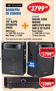 Dixon 15" DJ/PA Speakers (Pair) SDJ1501 + Digital Echo Mixing Amplifier With USB & SD Slots K2150USB