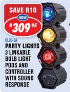 Party Lights 3 Linkable Bulb Light Pods & Controller With Sound Response QL98-3A