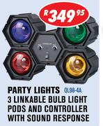 Party Lights 3 Linkable Bulb Light Pods And Controller With Sound Response QL98-4A