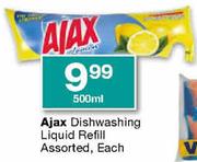 Ajax Dishwashing Liquid Refill Assorted Each-500ml
