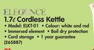 Elegance 1.7Ltr Corded Kettle ELKT01