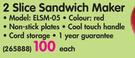 Elegance 2 Slice Sandwich Maker ELSM05