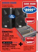 Band/DJ Combo DXN Pro 15" DJ/PA Speakers (Pair) & Dixon 12 Channel Powered Mixer With Effects