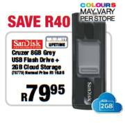SanDisk Cruzer 8GB Grey USB Flash Drive + 2GB Cloud Storage