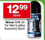 Nivea Roll-On For Men/Ladies Assorted-50ml
