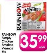 Rainbow Simply Chicken Smoked Viennas-1kg