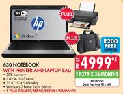 HP 630 Notebook with Printer and Laptop Bag 