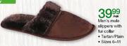 Men's Mule Slippers With Fur Collar-Sizes 6-11 Per Pair