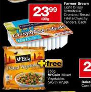 Farmer Brown Light Crispy Schnitzeis/Crumbed Breast Fillets/Crunchy Tenders-400gm-Each