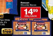 Renown Shoulder Bacon-200gm Each