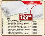 SCE Electric Blankets Deluxe Single 188 x 91xm x 40cm-Each