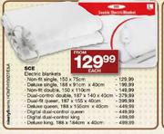 SCE Electric Blankets Non-Fit Double 150 x 110cm-Each