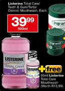 Listerine Total Care/Teeth & Gum/Tartar Control Mouthwash-500ml-Each