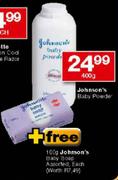 Johnson's Baby Powder-400g+Free Johnson's Baby Soap Assorted-100g Each