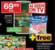 Jacobs Kronung Instant Coffee-200g+Free Manhattan Marshmallows-150g