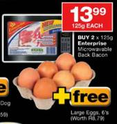 Microwavable Back Bacon-2x125g+Free Large Eggs-6's Each